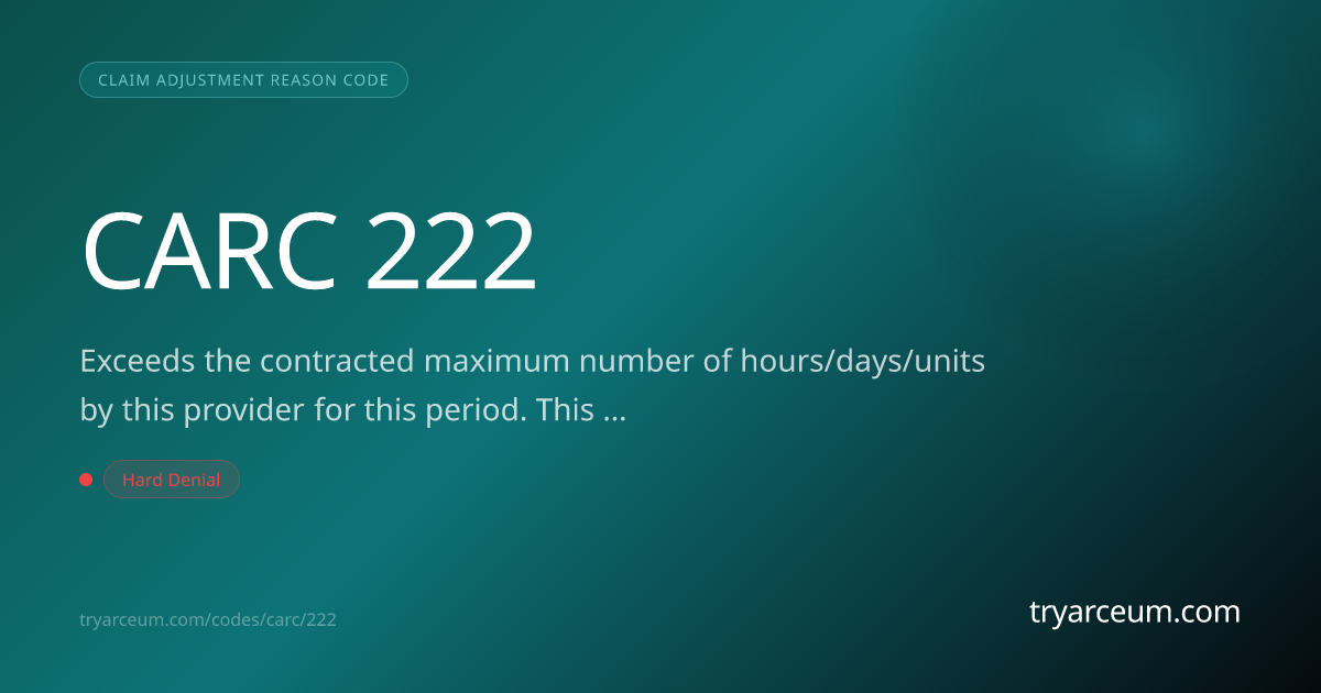 CO-222 Denial: Provider Period Maximum Exceeded — How to Resolve | Arceum