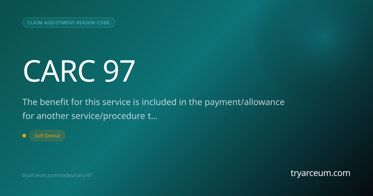 CO-97 Denial: Benefit Included in Another Service — How to Resolve | Arceum